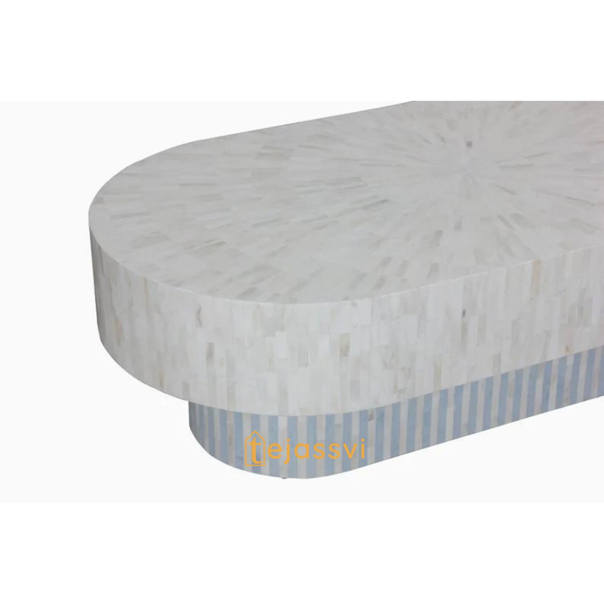 Wooden Oval Shape Coffee Table / Bone Inlay Coffee Table / Oval Shape Coffee Table / Strip Design Centre Table / Bone Inlay Furniture Cocktail Table.