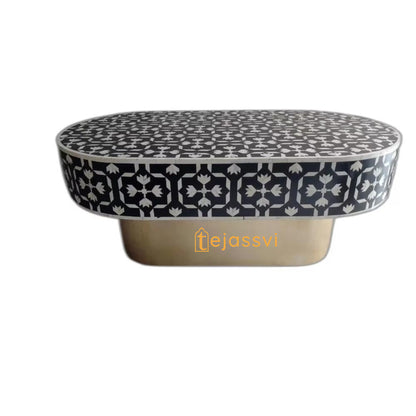 Bone Inlay Wooden Coffee Table/MOP Bone Inlay Oval Shape Coffee Table/Oval Coffee Table/Floral Design Centre Table/Bone Inlay Cocktail Table