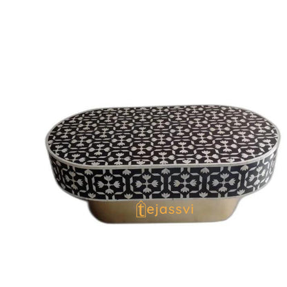 Bone Inlay Wooden Coffee Table/MOP Bone Inlay Oval Shape Coffee Table/Oval Coffee Table/Floral Design Centre Table/Bone Inlay Cocktail Table