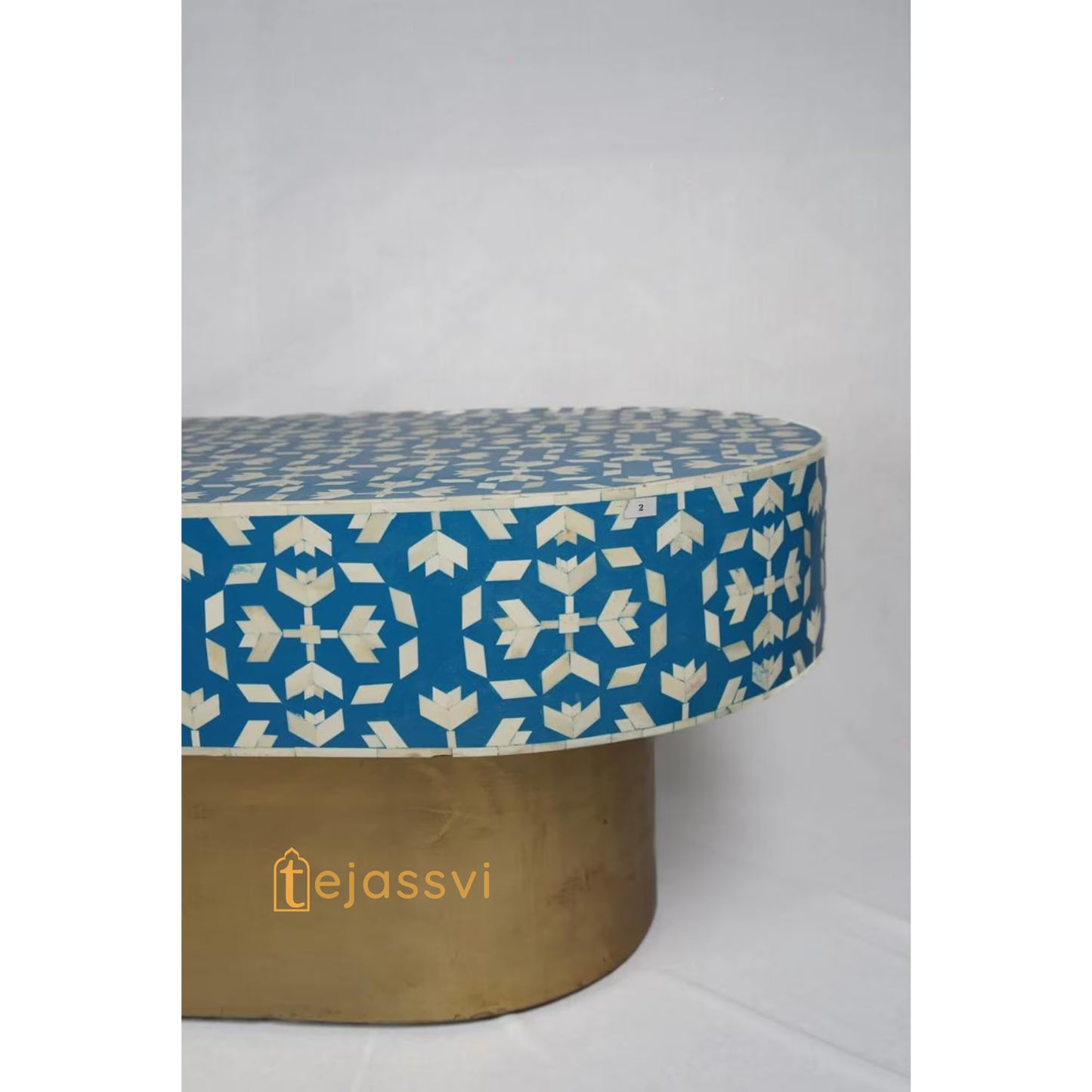 Bone Inlay Wooden Coffee Table/MOP Bone Inlay Oval Shape Coffee Table/Oval Coffee Table/Floral Design Centre Table/Bone Inlay Cocktail Table