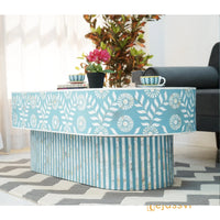 Bone Inlay Coffee Table / Wooden Oval Shape Coffee Table / Bone Inlay Floral Design Centre Table  / Bone Inlay Furniture Cocktail Table.