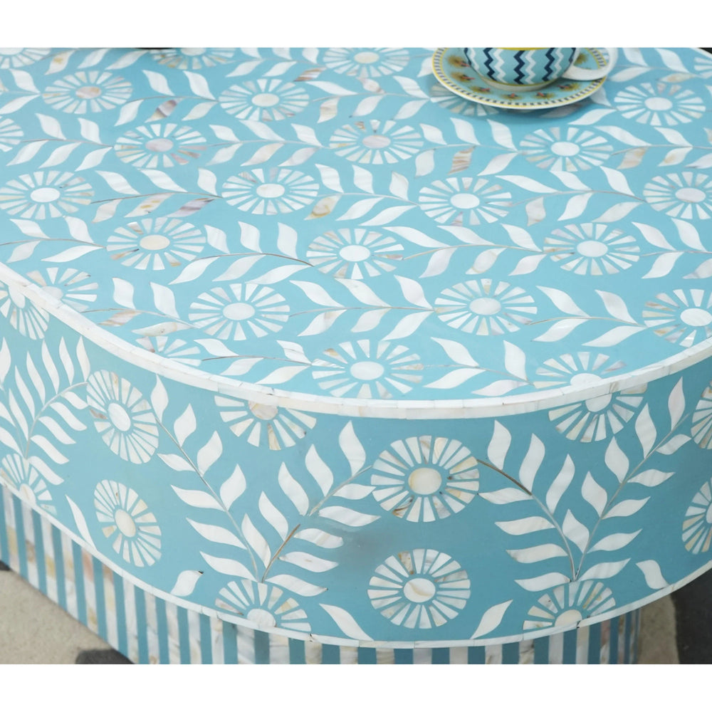 Bone Inlay Coffee Table / Wooden Oval Shape Coffee Table / Bone Inlay Floral Design Centre Table  / Bone Inlay Furniture Cocktail Table.