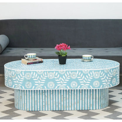 Wooden Oval Shape Coffee Table, BONE INLAY TABLE, Oval Shape Coffee Table, Strip Design Centre Table, Bone Inlay Furniture Cocktail Table...