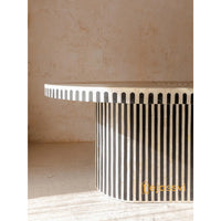 Bone Inlay Coffee Table / Wooden Oval Shape Coffee Table / Bone Inlay Strip Design Centre Table  / Bone Inlay Furniture Cocktail Table.