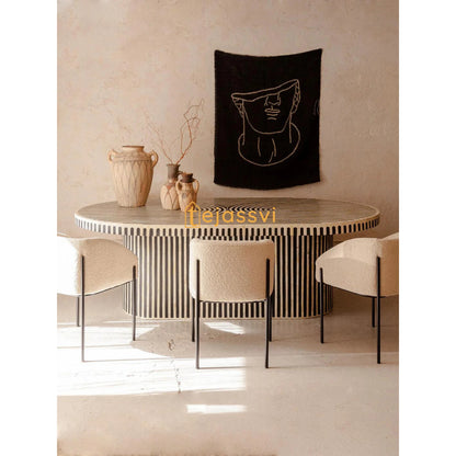 Wooden Oval Shape Coffee Table, BONE INLAY TABLE, Oval Shape Coffee Table, Strip Design Centre Table, Bone Inlay Furniture Cocktail Table...