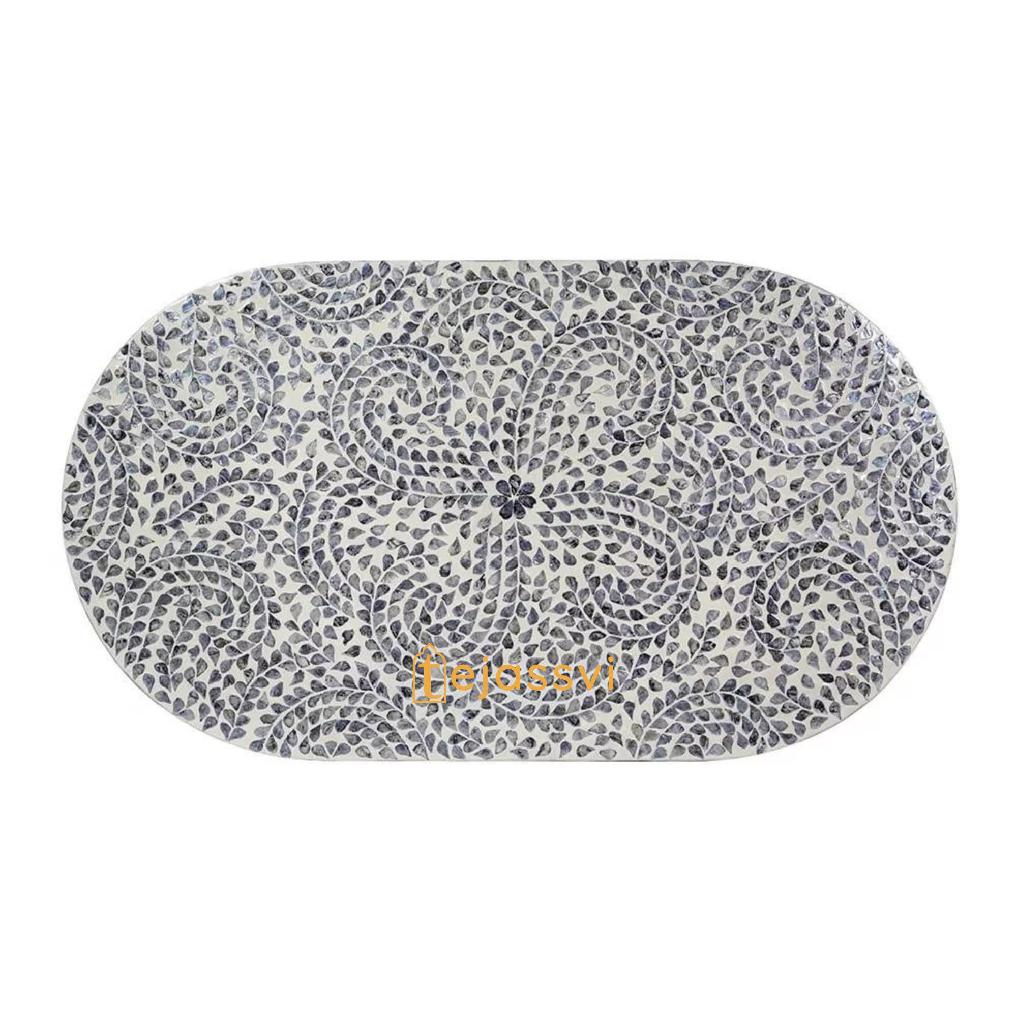 Modern Luxury Oval Shape Wood Coffee Table / Mother of Pearl Centre Table / Floral Design Cocktail Table / MOP Inlay Furniture / Bone Inlay Tea Table.