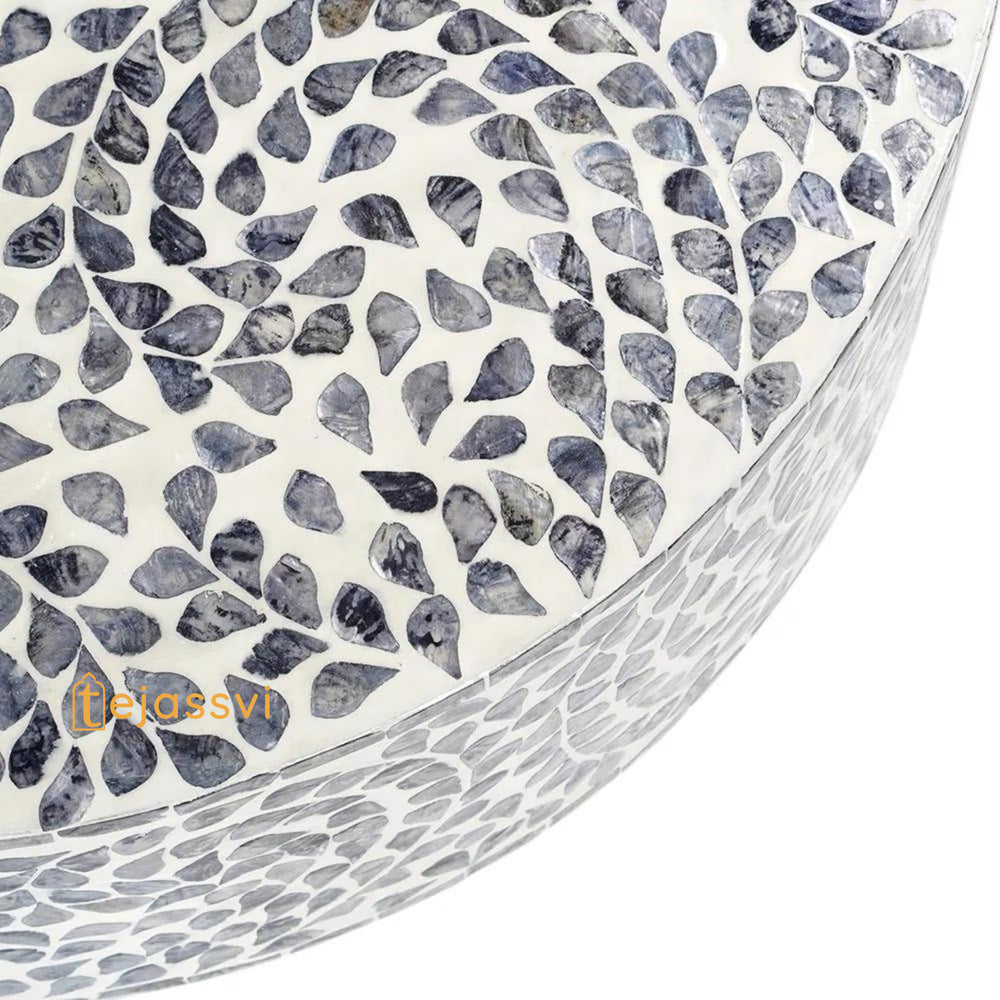 Modern Luxury Oval Shape Wood Coffee Table / Mother of Pearl Centre Table / Floral Design Cocktail Table / MOP Inlay Furniture / Bone Inlay Tea Table.