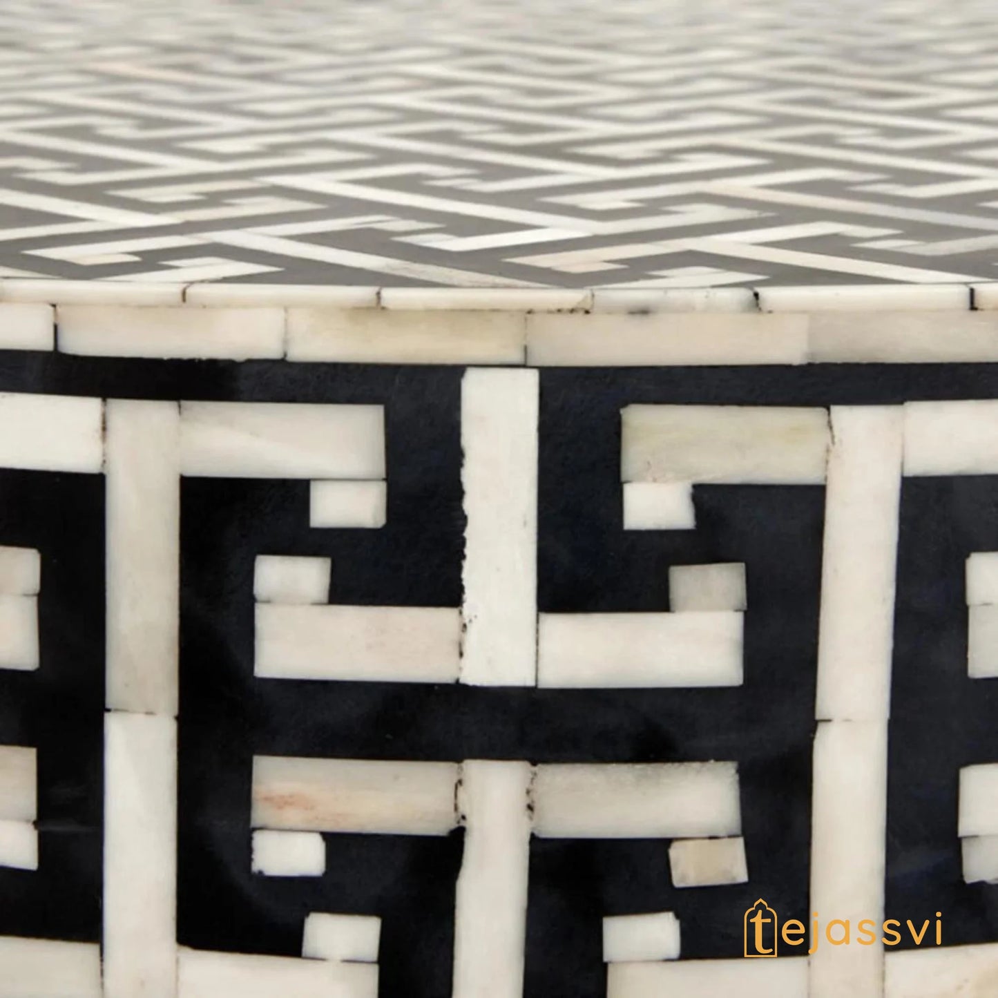 Wooden Handmade Bone Inlay Coffee Table | Center table, BONE INLAY TABLE, Round Coffee Table, strip Black Centre Table, Bone Inlay  Cocktail Table.