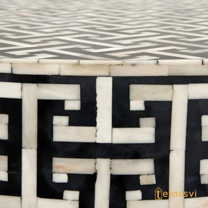 Wooden Handmade Bone Inlay Coffee Table | Center table, BONE INLAY TABLE, Round Coffee Table, strip Black Centre Table, Bone Inlay  Cocktail Table.