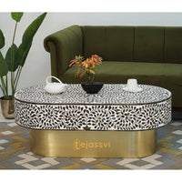 Wood Inlay Oval Shape Coffee Table / Wooden Coffee Table / Wood Inlay Centre Table &nbsp;/ Wood Inlay Furniture Cocktail Table.