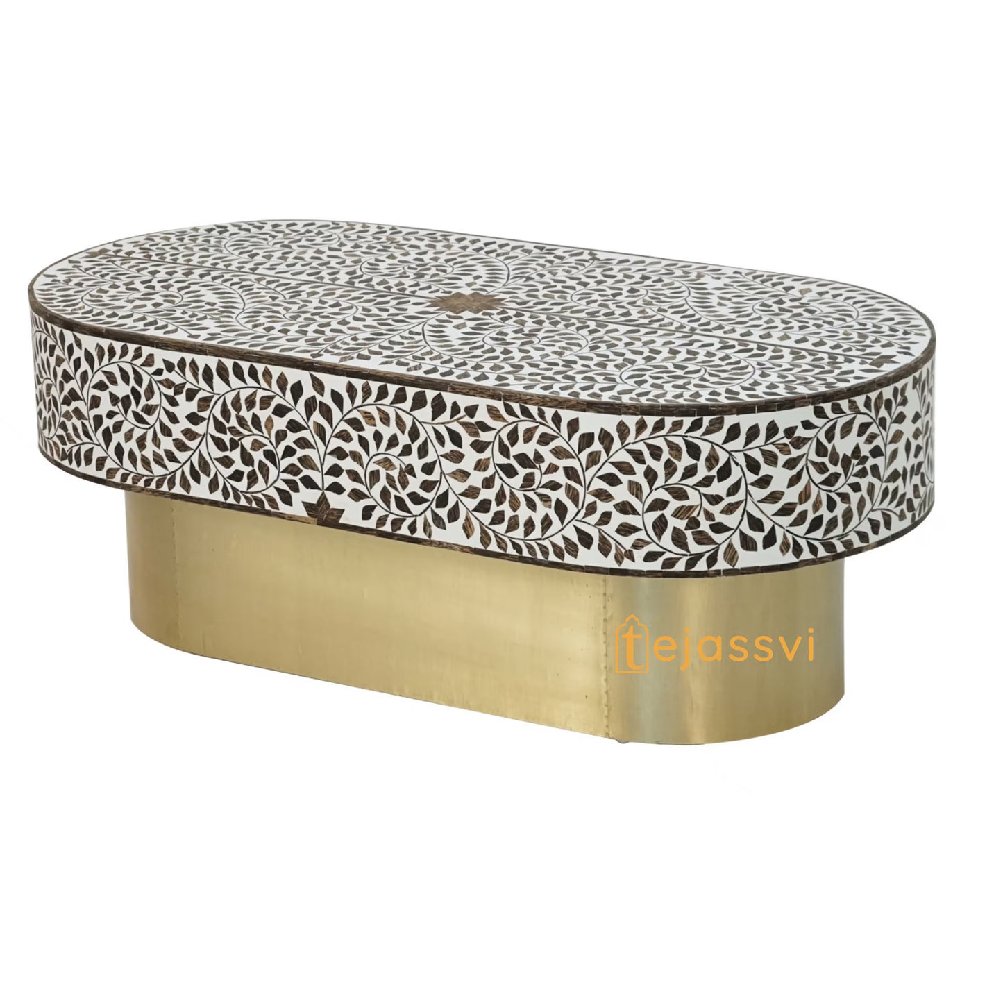 Wood  Inlay Oval Shape Coffee Table/Center Table /Laptop Table/Wood Inlay Table/Floral design Centre Table/Wooden Cocktail Table.