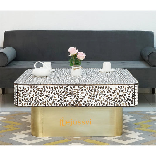 Wooden Square Coffee Table/Bone Inlay Coffee Table/Center Table/Wood Inlay Table/Floral Design Wood Inlay  Cocktail Table/Wooden CoffeeTable