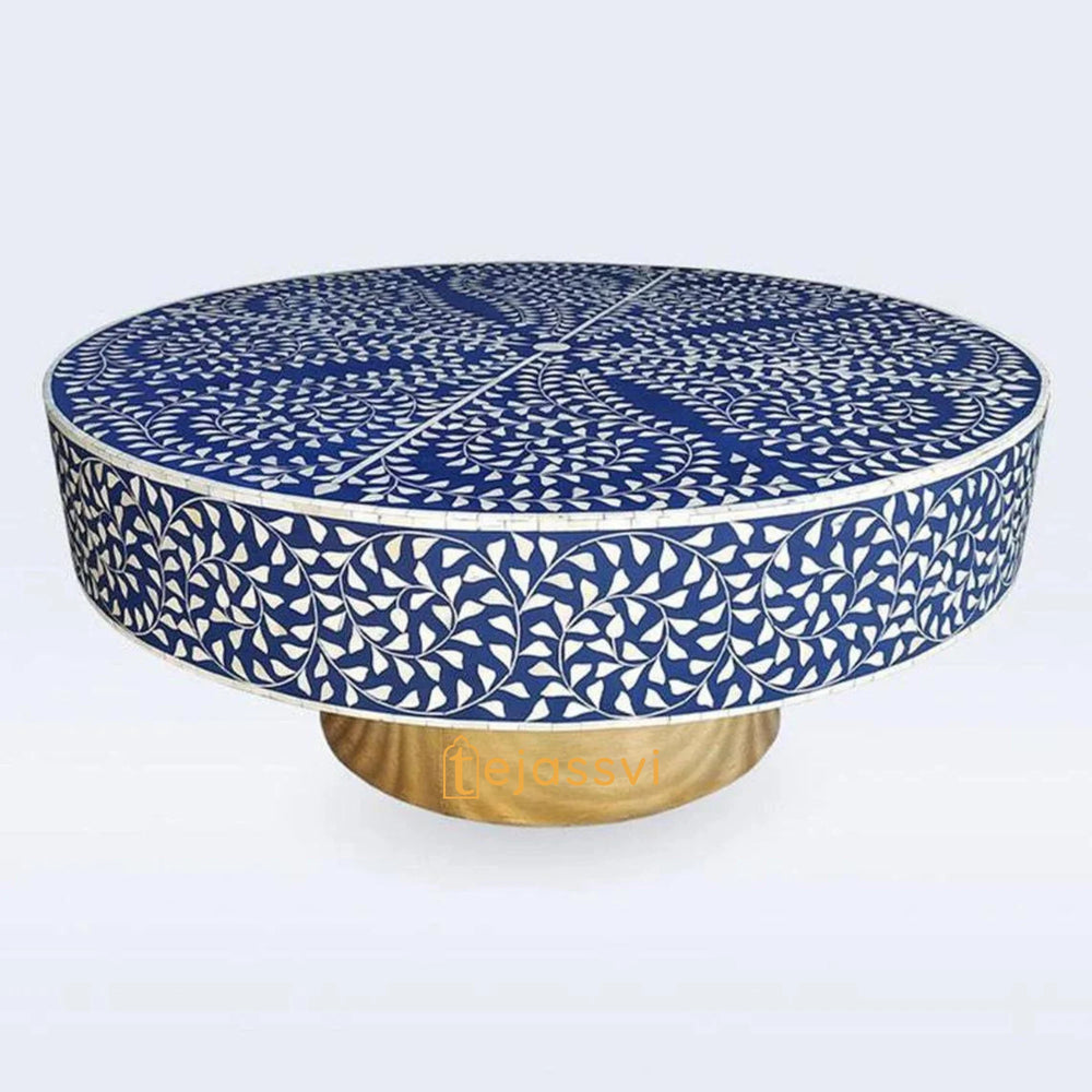 Bone Inlay Round Coffee Table / Round Centre Table / Bone Inlay Round Coffee Table / Handmade Bone Inlay Modern Pattern Furniture Cocktail Table.