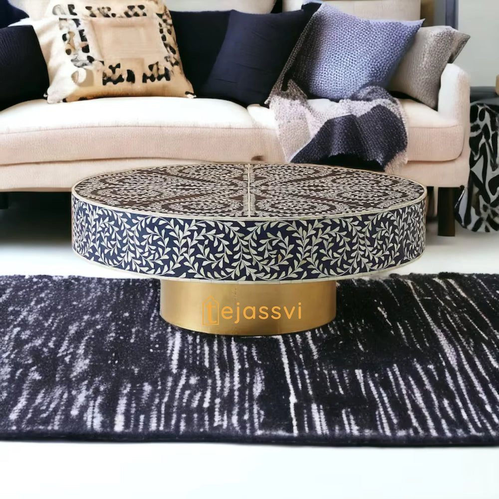 Bone Inlay Round Coffee Table / Round Centre Table / Bone Inlay Round Coffee Table / Handmade Bone Inlay Modern Pattern Furniture Cocktail Table.
