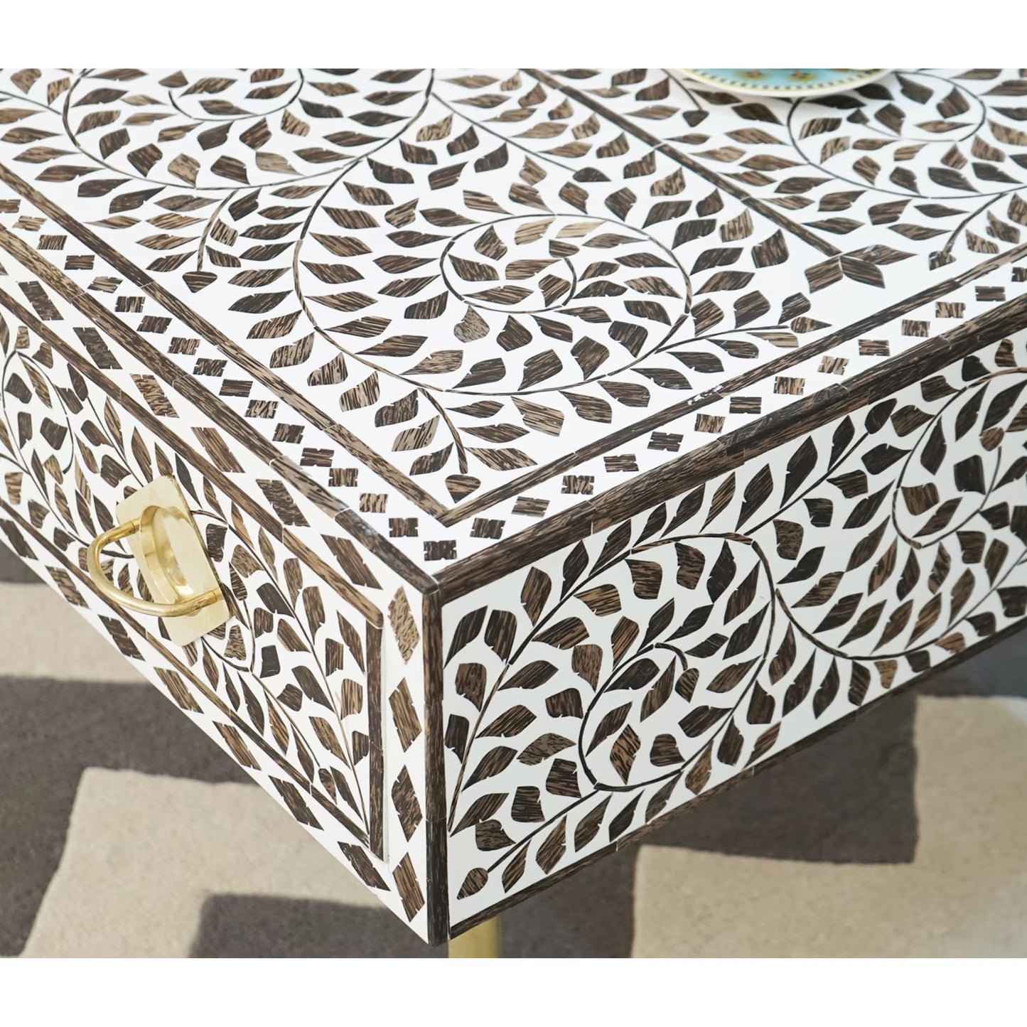 Bone Inlay Wooden Coffee Table/MOP Bone Inlay Oval Shape Coffee Table/Oval Coffee Table/Floral Design Centre Table/Bone Inlay Cocktail Table