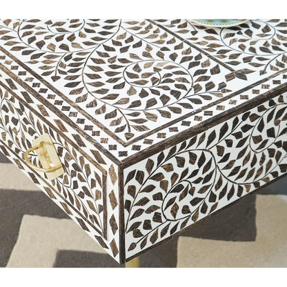 Bone Inlay Wooden Coffee Table/MOP Bone Inlay Oval Shape Coffee Table/Oval Coffee Table/Floral Design Centre Table/Bone Inlay Cocktail Table