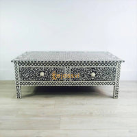 Handmade Bone inlay Side Table with Storage | Bone Inlay Floral Pattern Center Table / Bone Inlay Furniture Cocktail Table Luxury Furniture.