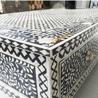 Handmade Bone inlay Side Table with Storage | Bone Inlay Floral Pattern Center Table / Bone Inlay Furniture Cocktail Table Luxury Furniture.