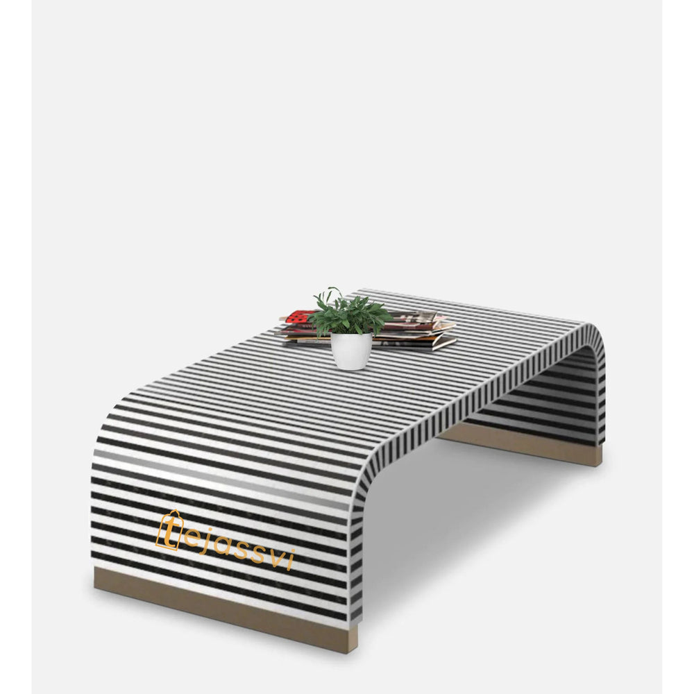 Bone Inlay Strip Design Coffee Table / Bone Inlay Wooden Modern Coffee Table Furniture / Bone Inlay Curved Coffee Table.