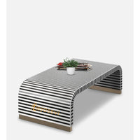 Bone Inlay Strip Design Coffee Table / Bone Inlay Wooden Modern Coffee Table Furniture / Bone Inlay Curved Coffee Table.