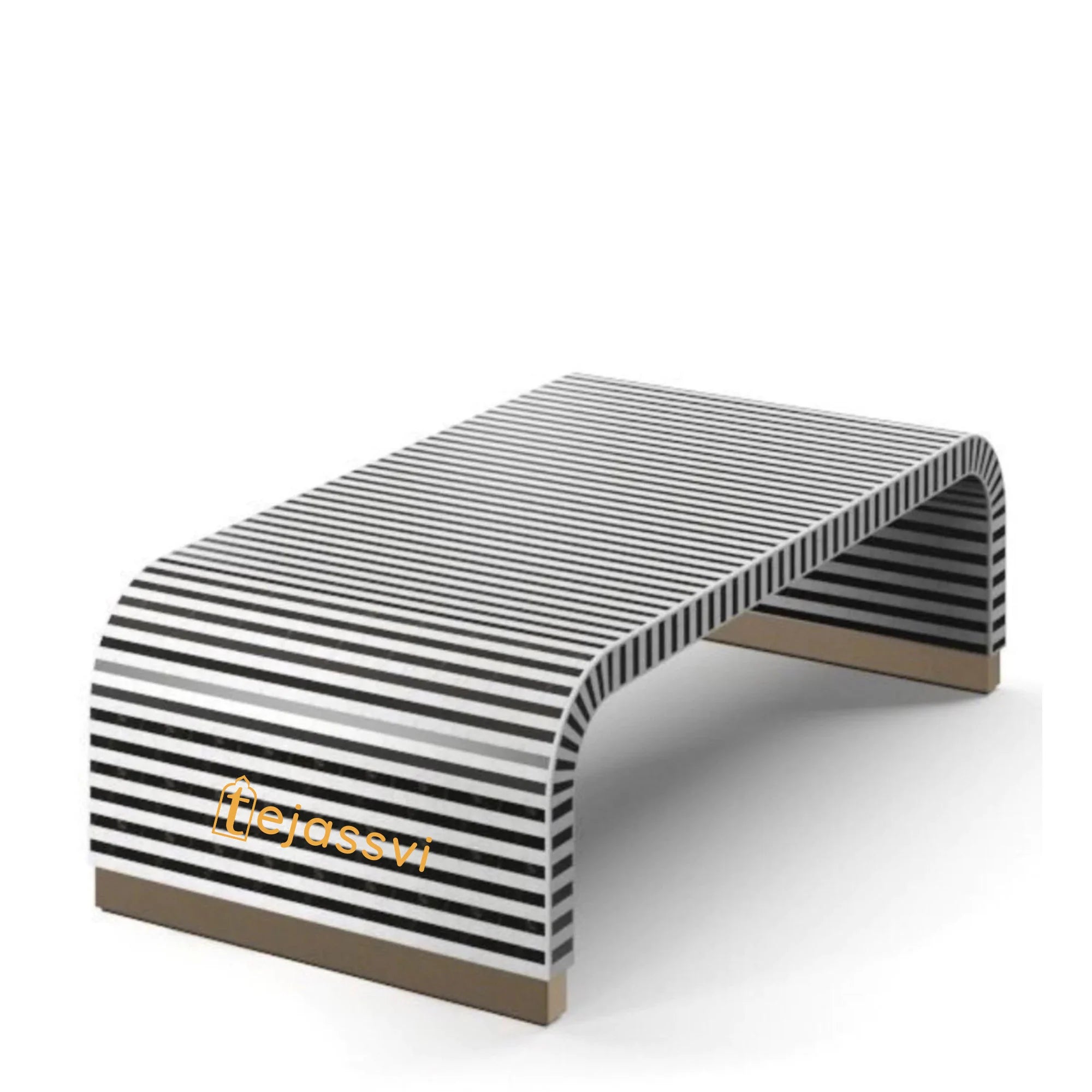 Bone Inlay Strip Design Coffee Table / Bone Inlay Wooden Modern Coffee Table Furniture / Bone Inlay Curved Coffee Table.