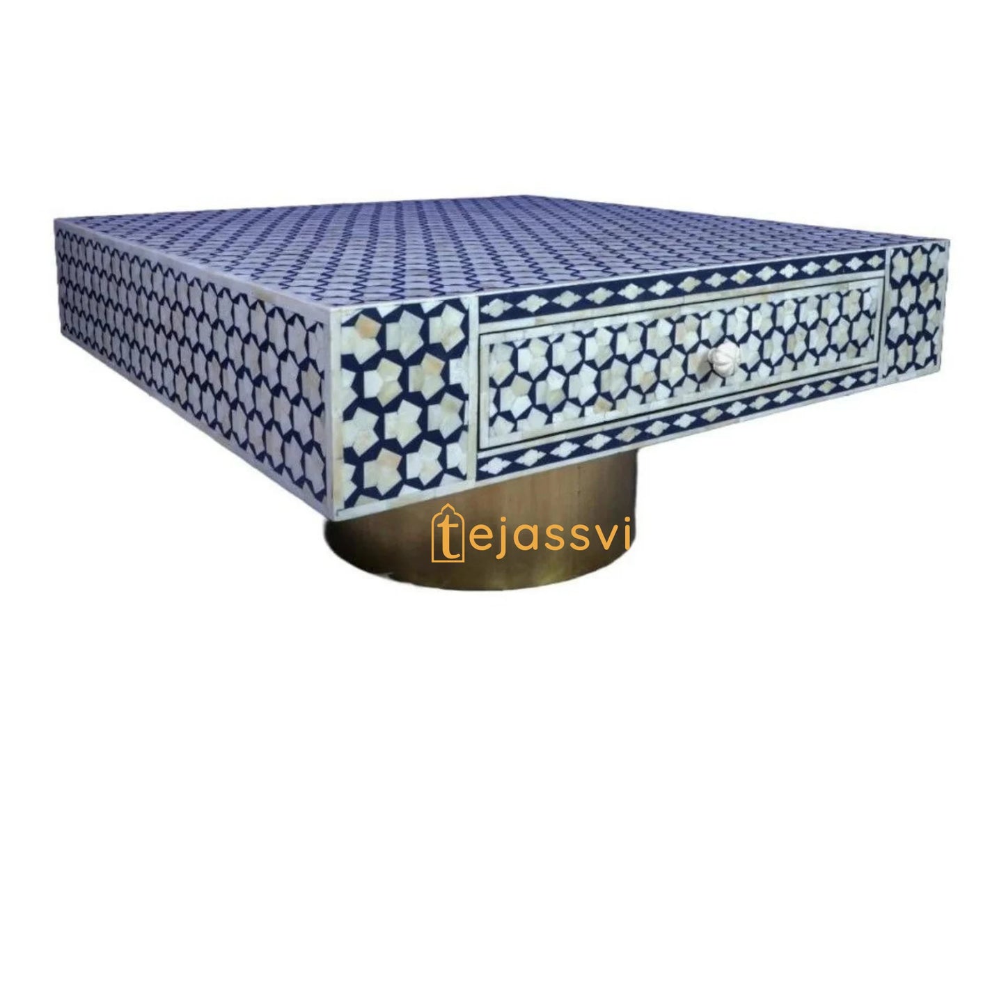 Handmade Bone Inlay Coffee Table With Storage, Bone Inlay Table, Floral design Laptop Table, Bone Inlay  Cocktail Table, Modern Furniture..