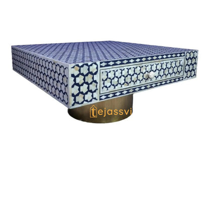 Handmade Bone Inlay Coffee Table With Storage, Bone Inlay Table, Floral design Laptop Table, Bone Inlay  Cocktail Table, Modern Furniture..