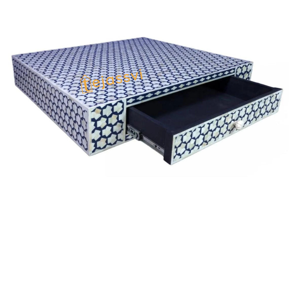 Handmade Bone Inlay Square Coffee Table With Storage / Bone Inlay Table / Floral Design Laptop Table / Bone Inlay Cocktail Table / Modern Furniture.