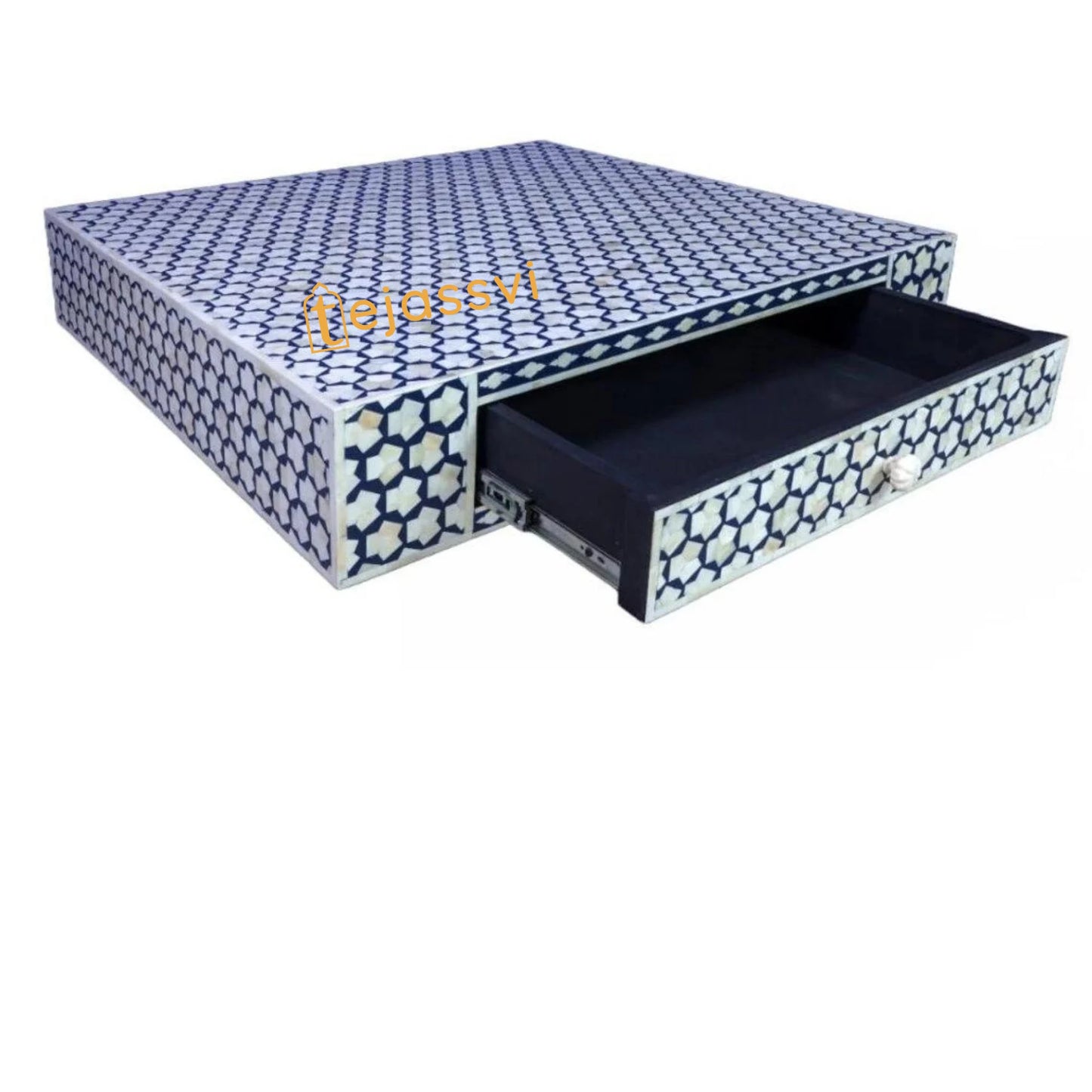 Handmade Bone Inlay Coffee Table With Storage, Bone Inlay Table, Floral design Laptop Table, Bone Inlay  Cocktail Table, Modern Furniture..