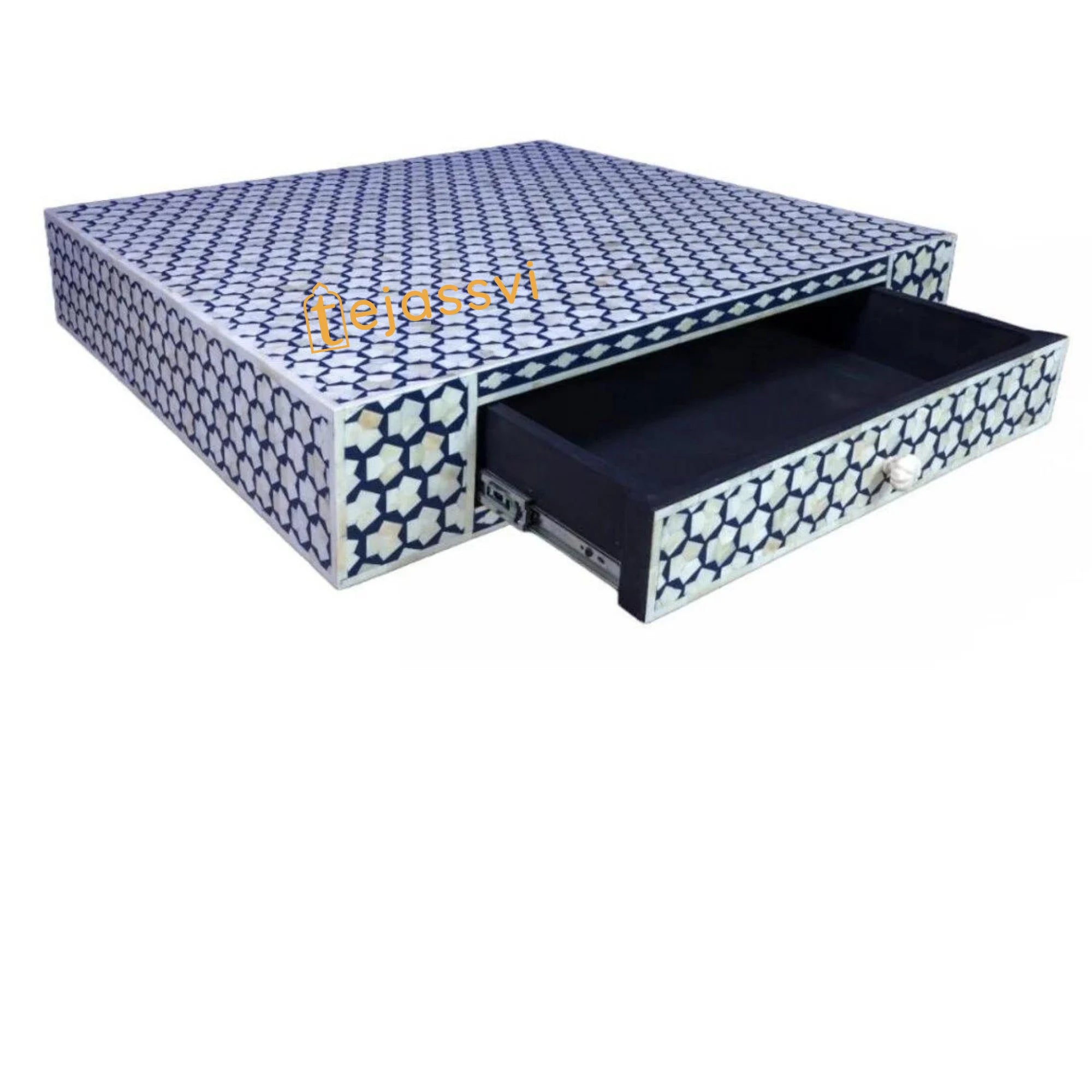 Handmade Bone Inlay Square Coffee Table With Storage / Bone Inlay Table / Floral Design Laptop Table / Bone Inlay Cocktail Table / Modern Furniture.