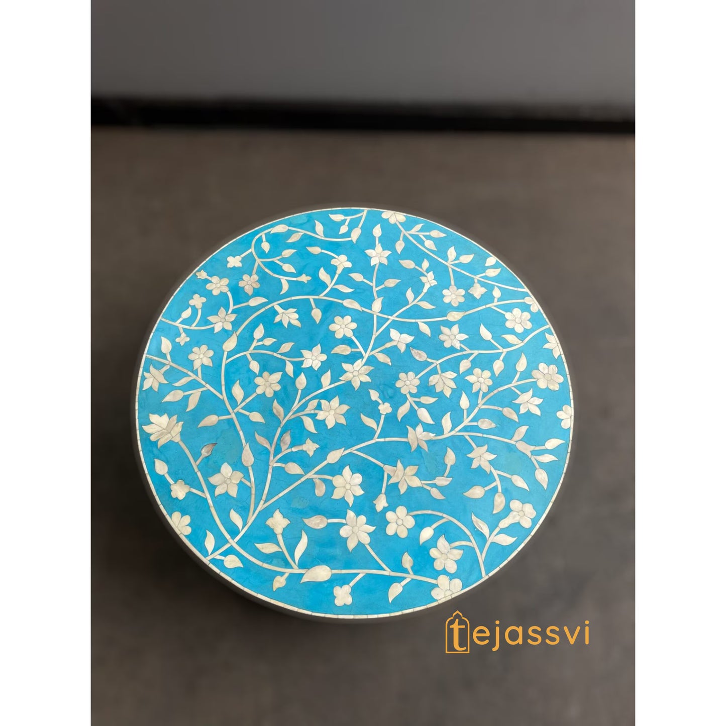 BONE Inlay Round Coffee Table/Centre Table,/Bone Inlay Floral Round Coffee Table Handmade Bone Inlay Modern Pattern Furniture Cocktail Table