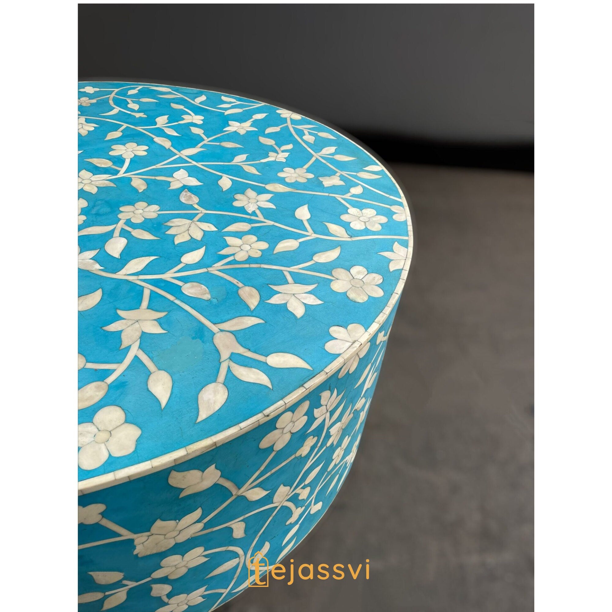 Bone Inlay Round Coffee Table / Round Centre Table / Bone Inlay Round Coffee Table / Handmade Bone Inlay Modern Pattern Furniture Cocktail Table.