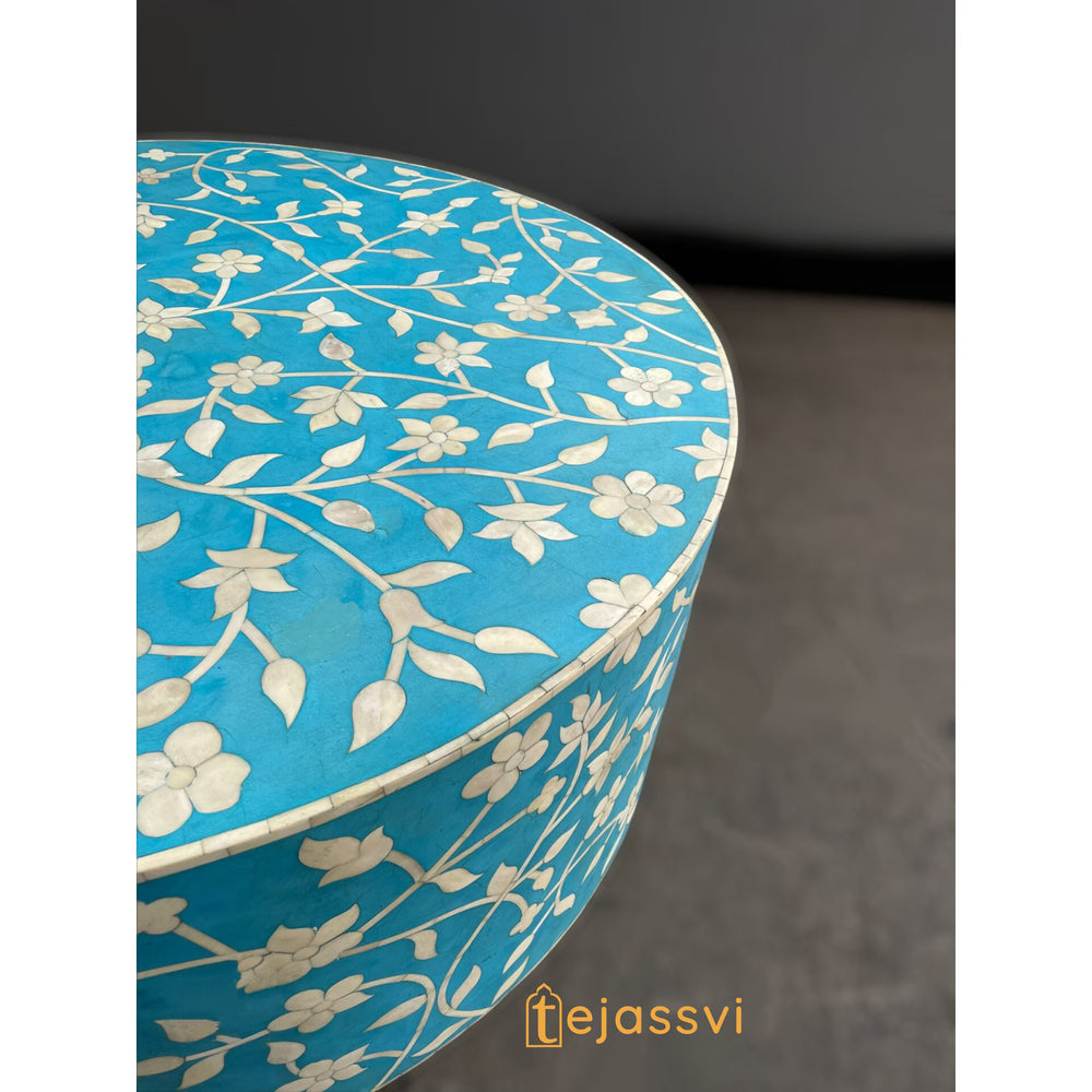 Bone Inlay Round Coffee Table / Round Centre Table / Bone Inlay Round Coffee Table / Handmade Bone Inlay Modern Pattern Furniture Cocktail Table.
