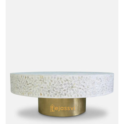 Round Coffee Table, Mother of pearl INLAY TABLE, Floral design Centre Table, MOP Inlay Furniture Cocktail Table, Modern Luxury furniture.