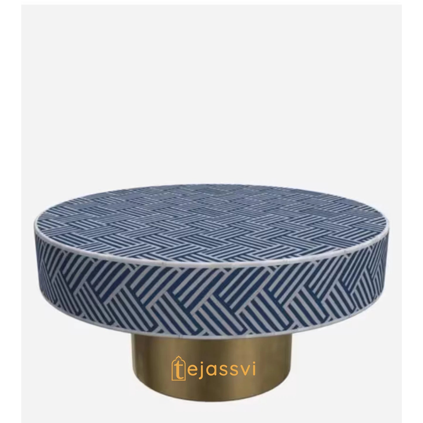 BONE Inlay Round Coffee Table/Centre Table, Bone Inlay Stripe Round Coffee Table Handmade Bone Inlay Modern Pattern Furniture Cocktail Table