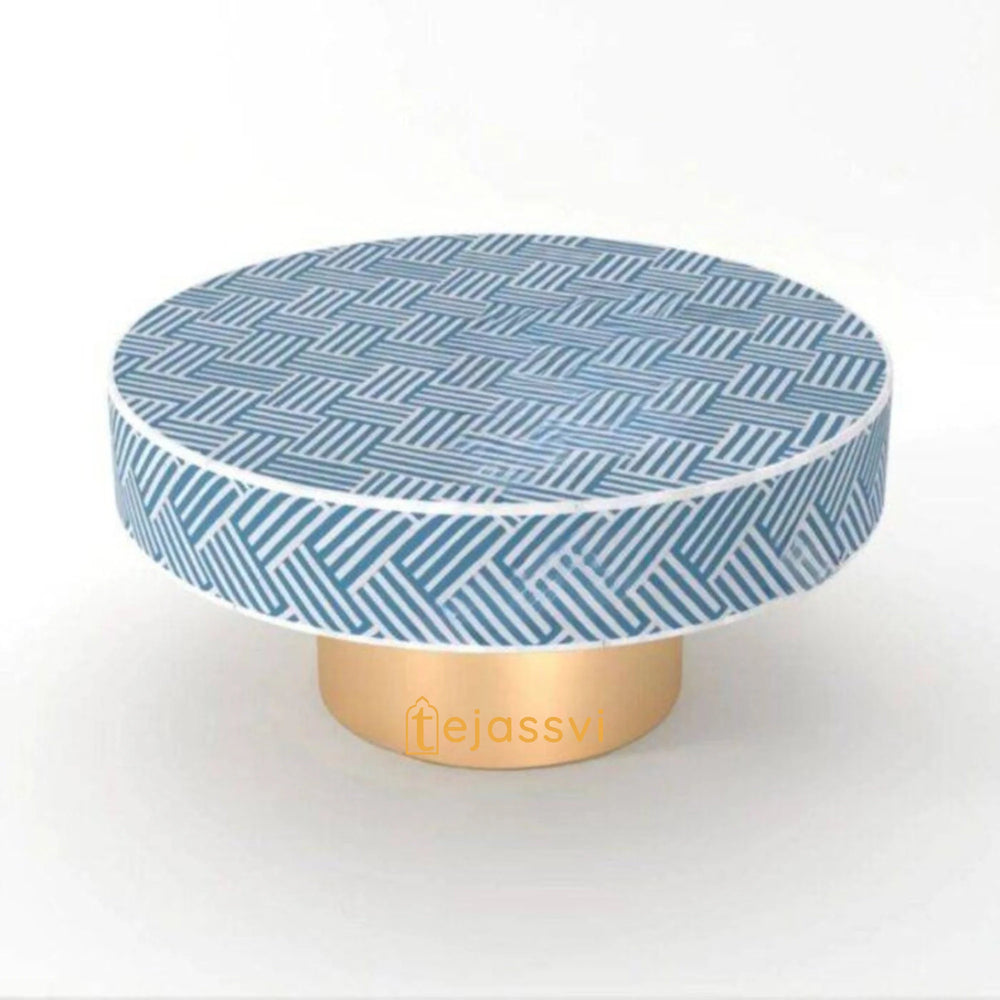 Bone Inlay Strip Design Round Coffee Table / Round Centre Table / Bone Inlay Round Coffee Table / Handmade Bone Inlay Modern Pattern Furniture Cocktail Table.