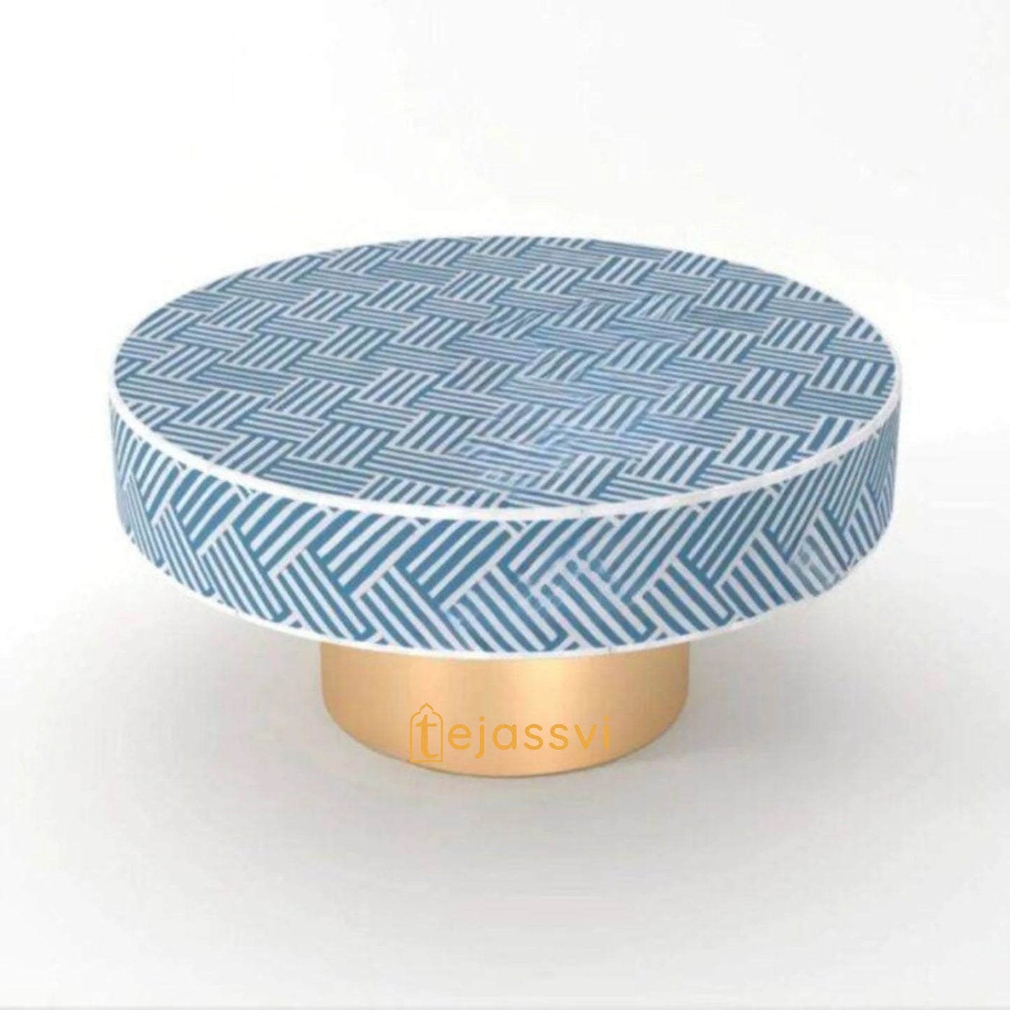 BONE Inlay Round Coffee Table/Centre Table, Bone Inlay Stripe Round Coffee Table Handmade Bone Inlay Modern Pattern Furniture Cocktail Table
