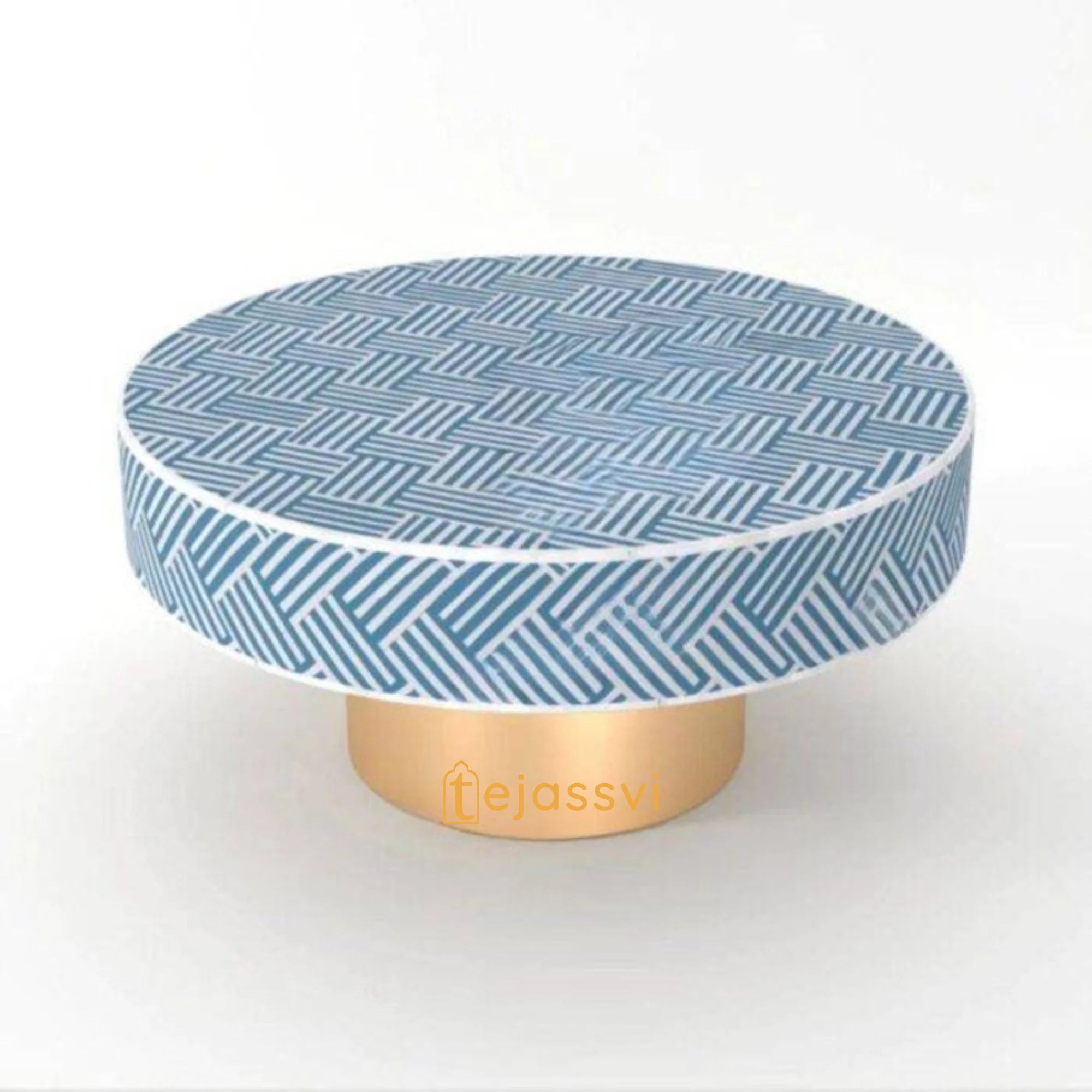 Bone Inlay Strip Design Round Coffee Table / Round Centre Table / Bone Inlay Round Coffee Table / Handmade Bone Inlay Modern Pattern Furniture Cocktail Table.