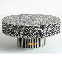 Wooden Round Floral Pattern Centre Table / Handmade Bone Inlay Coffee Table / Round Center Table / Round Coffee Table / Bone Inlay Cocktail Table.