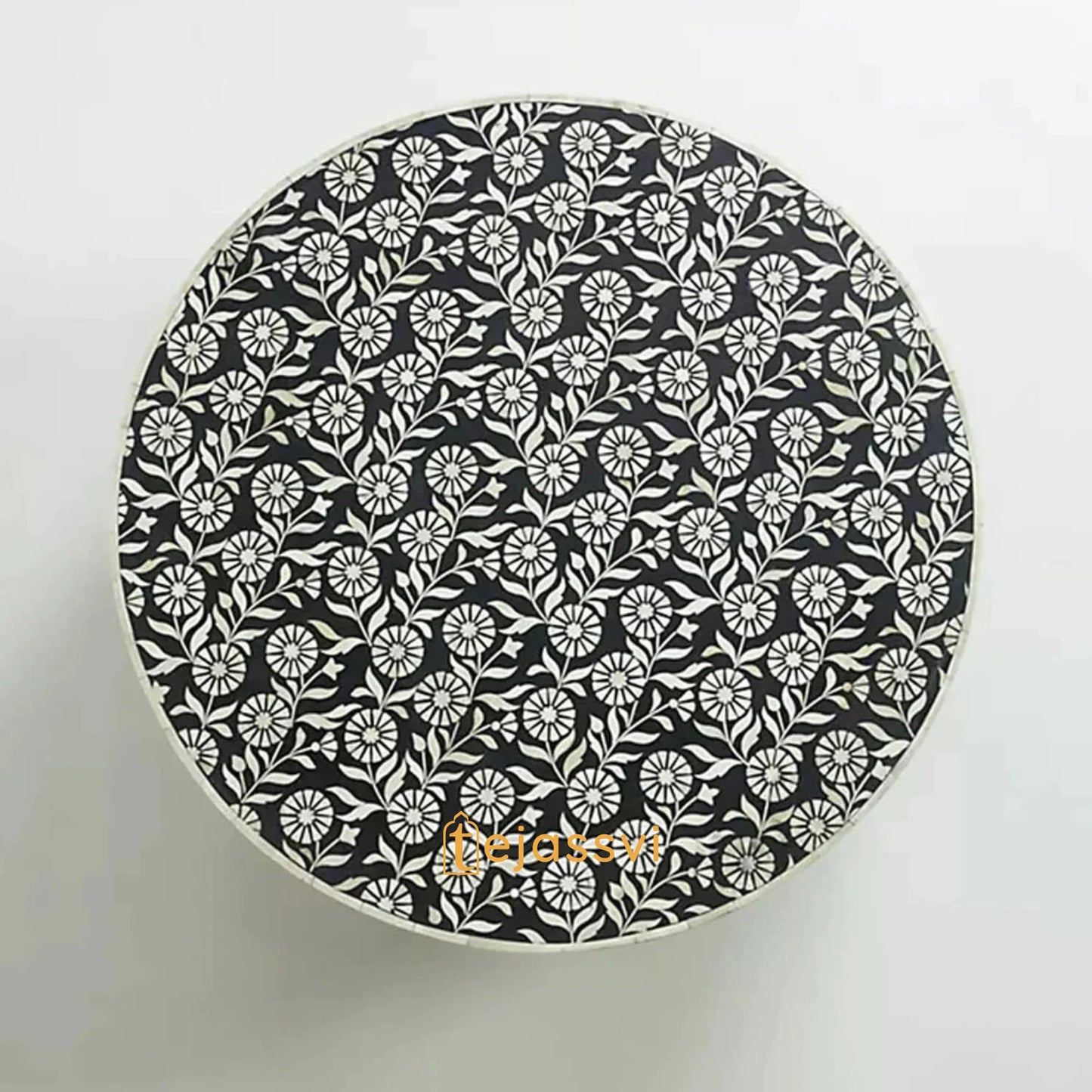 Floral Black Centre Table Handmade Bone Inlay Coffee Table | Center Table, BONE INLAY TABLE, Round Coffee Table Bone Inlay Cocktail Table