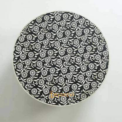 Floral Black Centre Table Handmade Bone Inlay Coffee Table | Center Table, BONE INLAY TABLE, Round Coffee Table Bone Inlay Cocktail Table