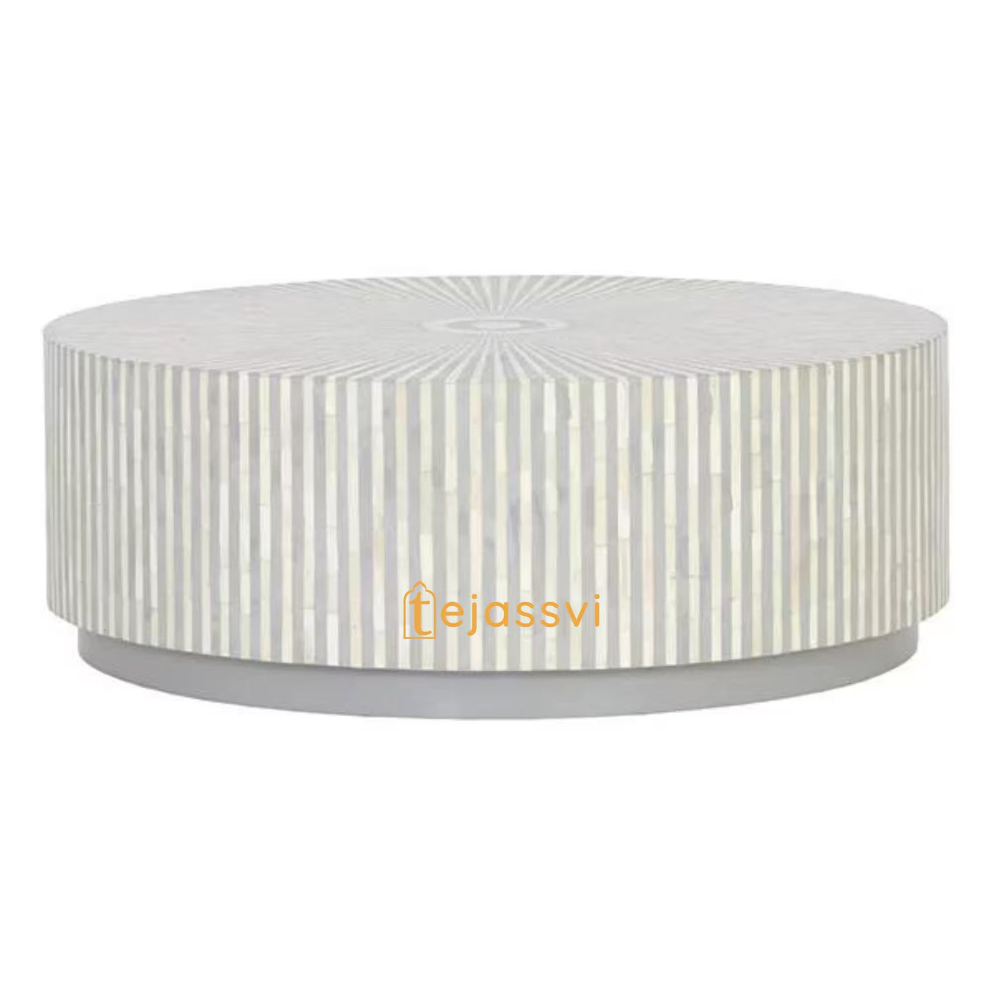 Wooden Bone Inlay Coffee TABLE /Round Coffee Table/Strip Design CentreTable/Bone Inlay Furniture Cocktail Table/Modern Luxury furniture.