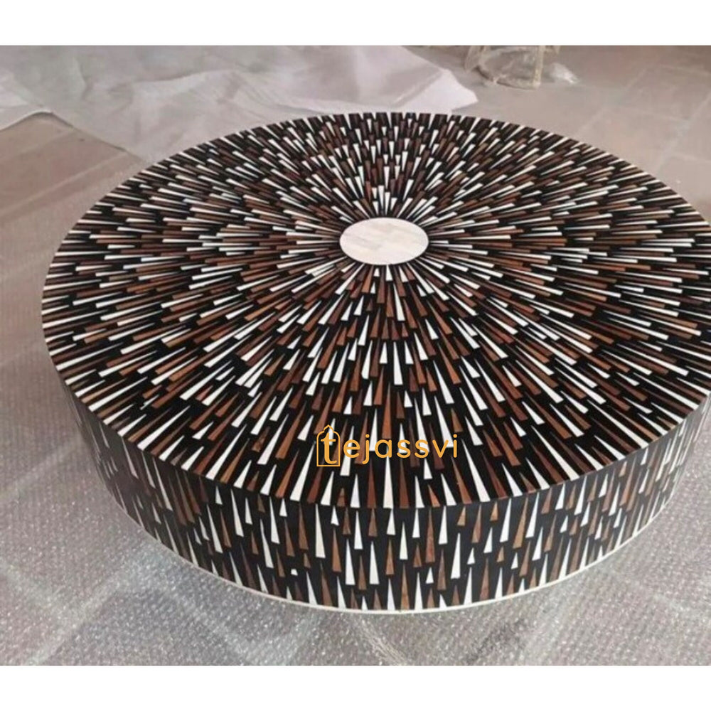Handmade Bone Inlay Coffee Table / Round Coffee Table / Sun Ray design Centre Table / Cocktail Table / Modern Luxury furniture / Luxury Table.