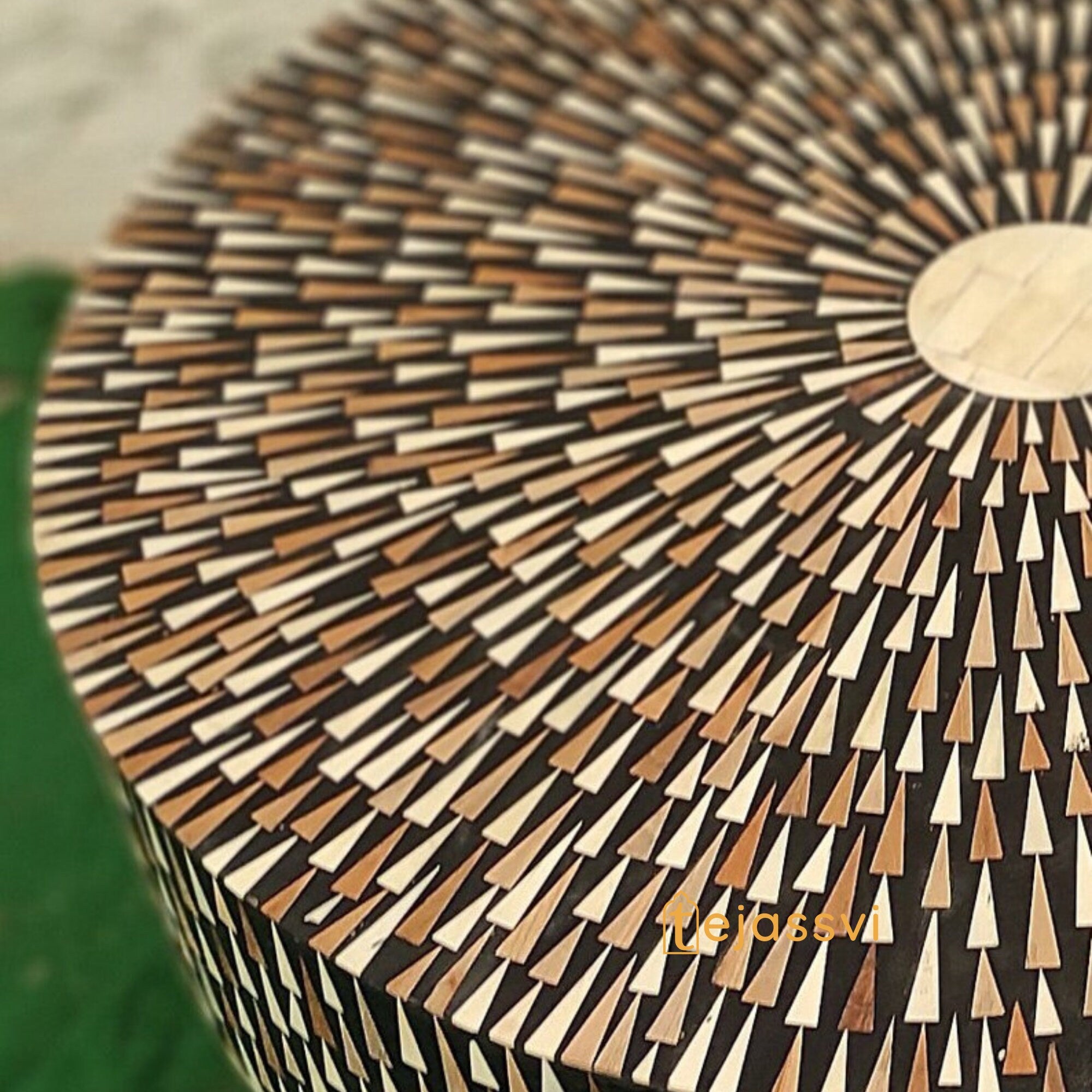 Handmade Bone Inlay Coffee Table / Round Coffee Table / Sun Ray design Centre Table / Cocktail Table / Modern Luxury furniture / Luxury Table.