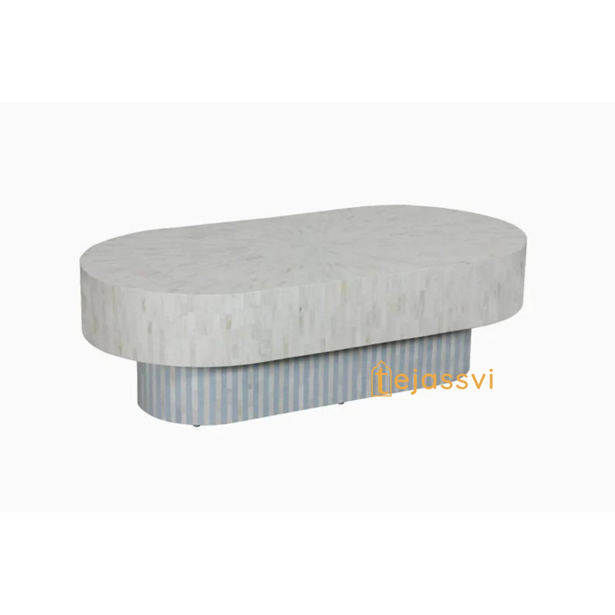 Wooden Oval Shape Coffee Table / Bone Inlay Coffee Table / Oval Shape Coffee Table / Strip Design Centre Table / Bone Inlay Furniture Cocktail Table.