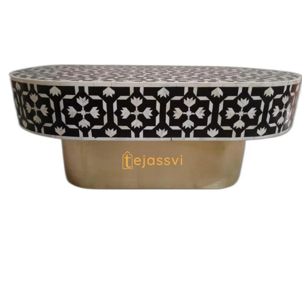 Wooden Oval Shape Coffee Table / Bone Inlay Coffee Table / Oval Shape Coffee Table / Centre Table / Bone Inlay Furniture Cocktail Table.