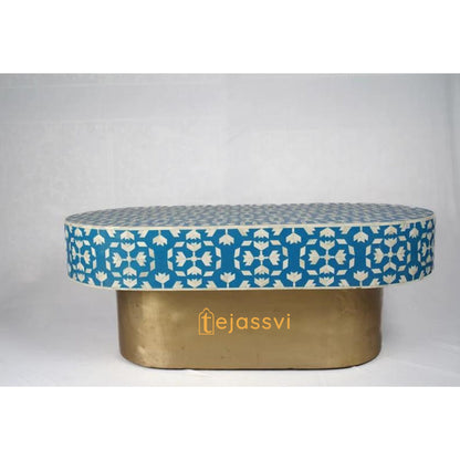 Bone Inlay Wooden Coffee Table/MOP Bone Inlay Oval Shape Coffee Table/Oval Coffee Table/Floral Design Centre Table/Bone Inlay Cocktail Table