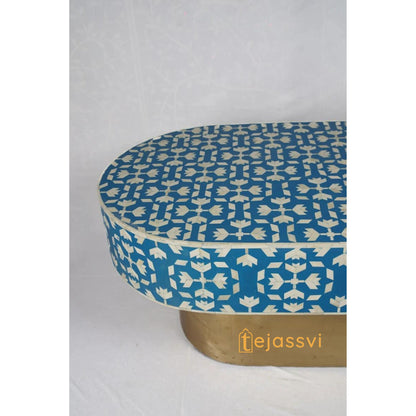 Bone Inlay Wooden Coffee Table/MOP Bone Inlay Oval Shape Coffee Table/Oval Coffee Table/Floral Design Centre Table/Bone Inlay Cocktail Table