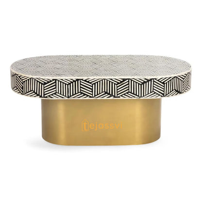 Wooden Oval Shape Coffee Table, BONE INLAY TABLE, Oval Shape Coffee Table, Strip Design Centre Table, Bone Inlay Furniture Cocktail Table...