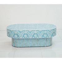 Bone Inlay Coffee Table / Wooden Oval Shape Coffee Table / Bone Inlay Floral Design Centre Table  / Bone Inlay Furniture Cocktail Table.